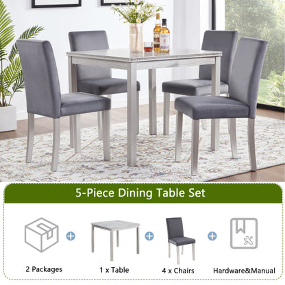 5-Piece Wooden Dining Table Set with Upholstered Chairs, Crystal Accent Square Dining Set for Kitchen & Dining Room