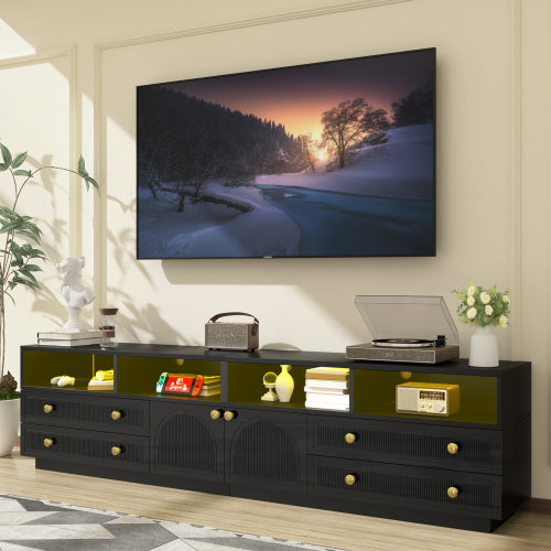 Black High Gloss TV Stand with LED Lights and Storage