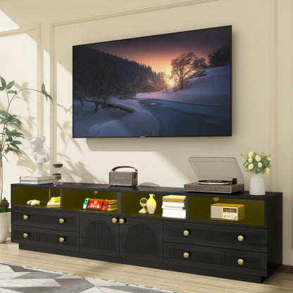 Black High Gloss TV Stand with LED Lights and Storage
