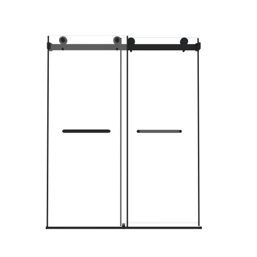Frameless Double Sliding Shower Door 56-60 "W x 74" H, 5/16 "(8mm) Tempered Glass, Explosion Proof Film, Stainless Steel Handle, Square Tube Track, Matte Black