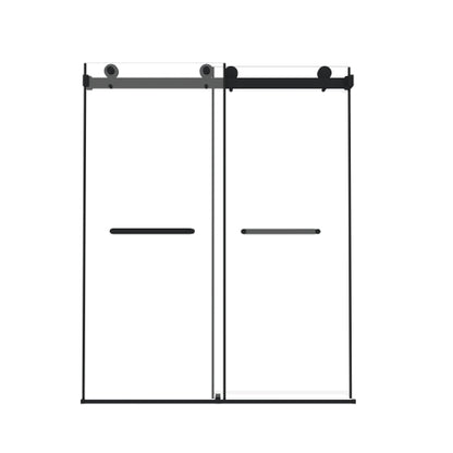 Frameless Double Sliding Shower Door 56-60 "W x 74" H, 5/16 "(8mm) Tempered Glass, Explosion Proof Film, Stainless Steel Handle, Square Tube Track, Matte Black