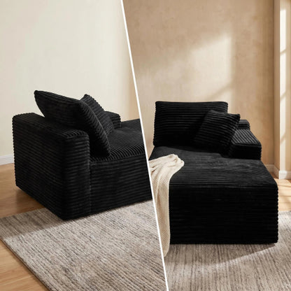 Black Corduroy Leg-Free Floor-Hugging Armless Modular Accent Chair for Living-Room Bedroom