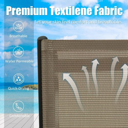 Pool Lounge Chairs Set of 2, Aluminum Patio Chaise Lounge with Wheels, 5 Position Adjustable, All Weather Outdoor Lounge Chairs for Beach, Yard, Balcony, Poolside, Khaki