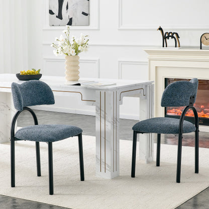 Breathable Fabric Dining Chairs with Black Metal Frames, Set of 2, Blue Gray