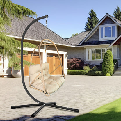 Swing Egg Chair with Stand Indoor Outdoor Wicker Rattan Patio Basket Hanging Chair with C Type bracket