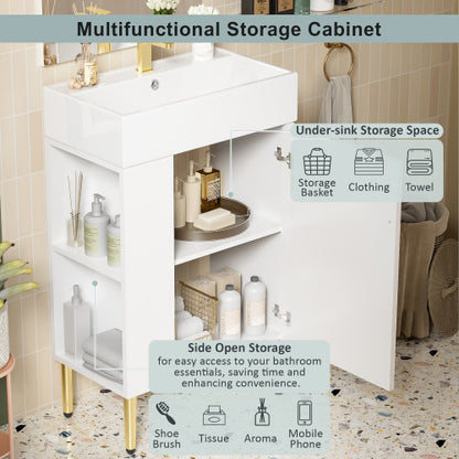 21.6" white Bathroom vanity, Combo Cabinet, Bathroom Storage Cabinet, Single Ceramic Sink, Left side storage