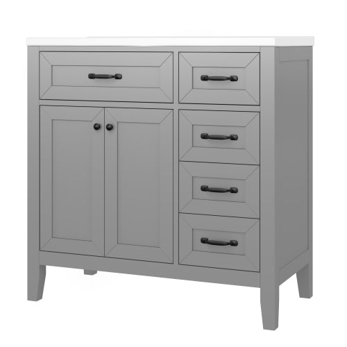 36" Bathroom Vanity with Sink Combo, Gray Bathroom Cabinet with Drawers, Solid Frame and MDF Board (Old Sku:JL000007AAE)