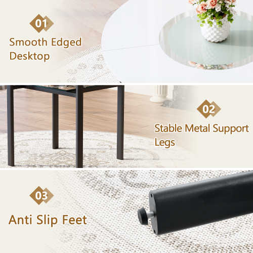 42-Inch Round Dining Table with Glass Inlay for 4-6 People