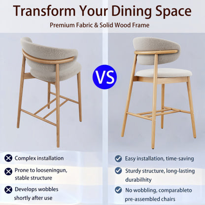 Solid Ash Wood Counter Stools with Upholstered Seats, Set of 2, Oak