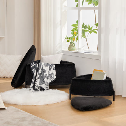 2-Piece Faux Fur Storage Ottoman Set with Metal Legs