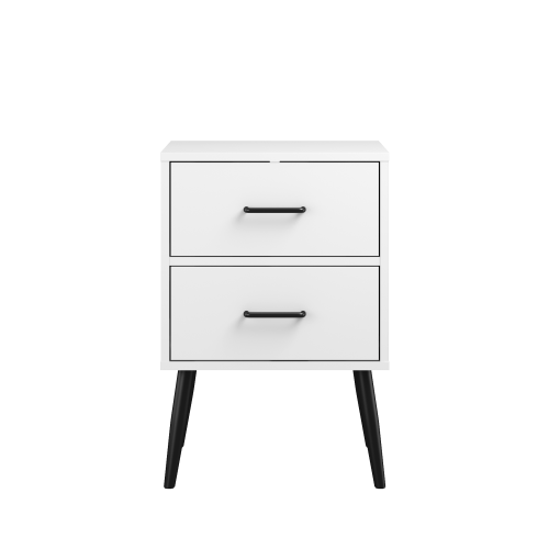 2-Drawer Nightstand with Metal Legs and Metal Handles, Modern White Bedside Table, Small End Table for Bedroom, Living Room or Apartment