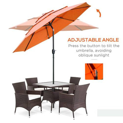 Outsunny 9FT 3 Tiers Patio Umbrella Outdoor Market Umbrella with Crank, Push Button Tilt for Deck, Backyard and Lawn, Orange