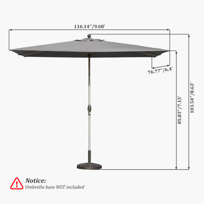 Rectangle Patio Umbrella with Crank Lift and Tilt Function, Grey (Base not included)