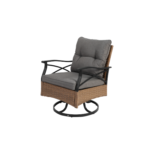 Outdoor Swivel Rocker Chairs Set 3 Piece with 1 Table and 2 Rocking & Swivel Chairs Support 350lbs Brown Wicker Outdoor Furniture Patio Conversation Set