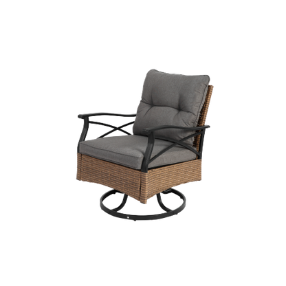 Outdoor Swivel Rocker Chairs Set 3 Piece with 1 Table and 2 Rocking & Swivel Chairs Support 350lbs Brown Wicker Outdoor Furniture Patio Conversation Set