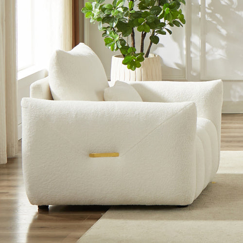 35.24-Inch Teddy Fleece Modern Lounge Accent Chair with 1 Pillow for Apartment Living-Room Bedroom