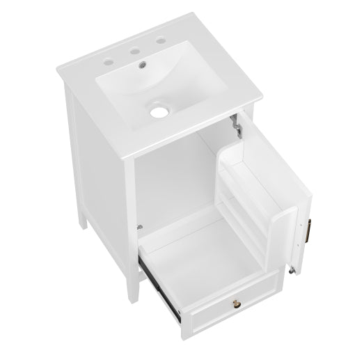 20" Bathroom Vanity with Sink, Bathroom Cabinet with A Door, Door Shelf Storage and Adiustable Foot Pads, A Drawer, White