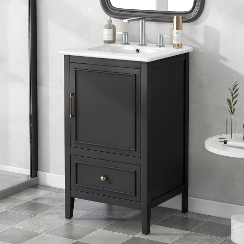20" Bathroom Vanity with Sink, Bathroom Cabinet with A Door, Door Shelf Storage and Adiustable Foot Pads, A Drawer, Black