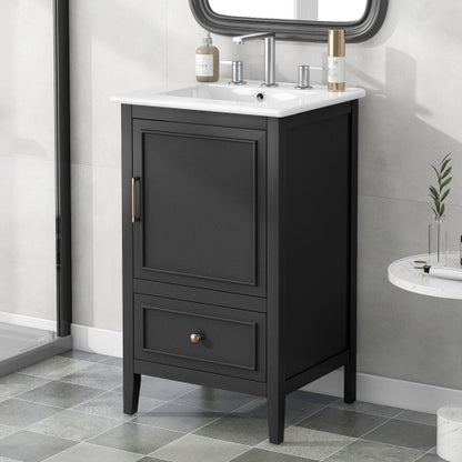 20" Bathroom Vanity with Sink, Bathroom Cabinet with A Door, Door Shelf Storage and Adiustable Foot Pads, A Drawer, Black