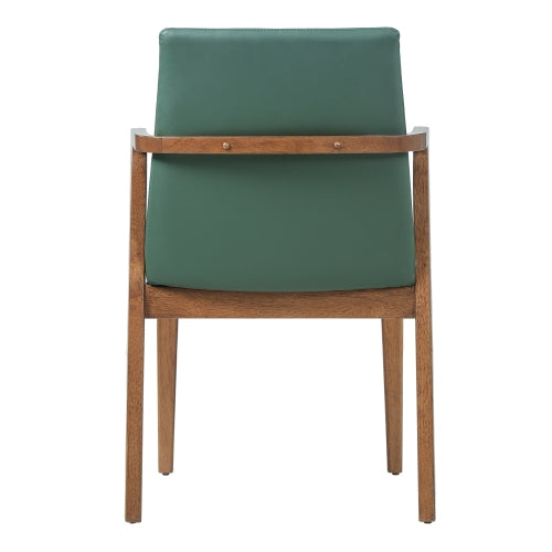 Set of 2 Mid-Century Green PU Arm Dining Chairs, Walnut Rubber Wood Frame 250lbs Capacity
