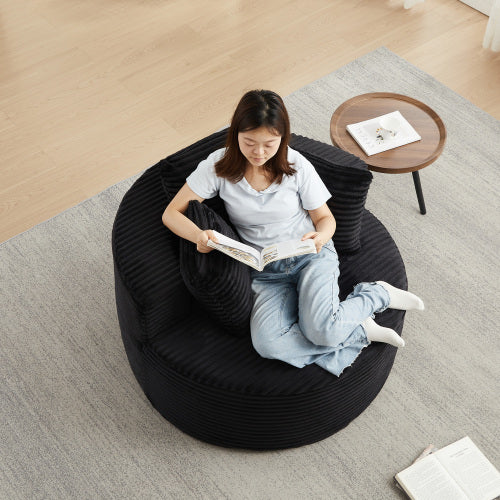 43-Inch Round Corduroy Single Lounge Chair with 3 Pillows, Minimalist Style