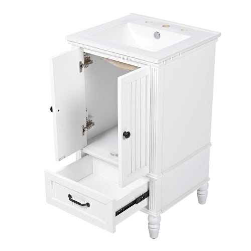 20" Bathroom Vanity with Sink, Bathroom Cabinet with Two Doors, Magnetic Door Stopper and Adiustable Foot Pads, A Drawer, White