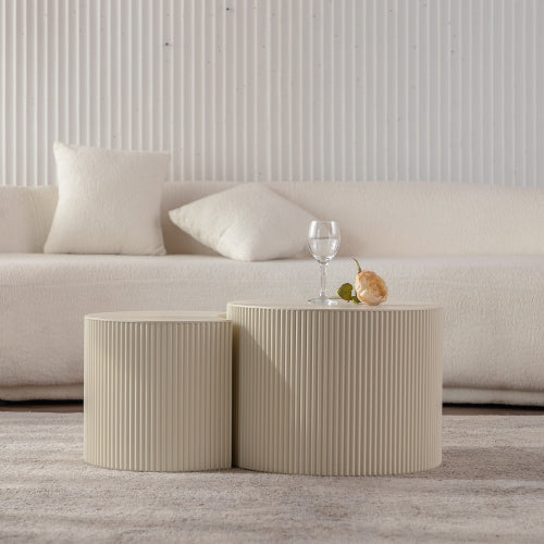Round Hand Relief Wood Coffee Table, No Assembly
