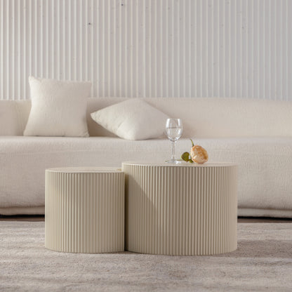 Round Hand Relief Wood Coffee Table, No Assembly