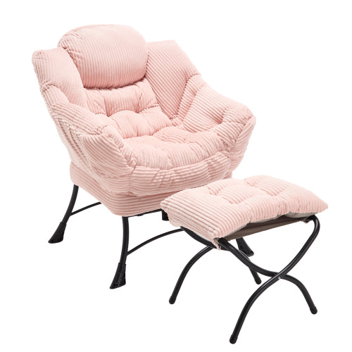 Lazy Chair with Ottoman, Modern Lounge Accent Chair with Armrests and a Side Pocket