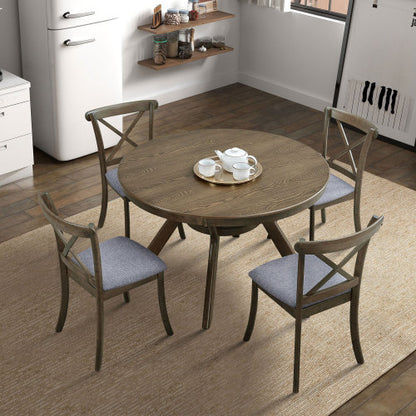 47.24 Inch Round Rubber Wood Dining Table with Pedestal Base