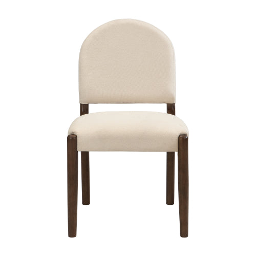 Armless Upholstered Rubberwood Dining Chairs, Set of 2, Beige/Walnut