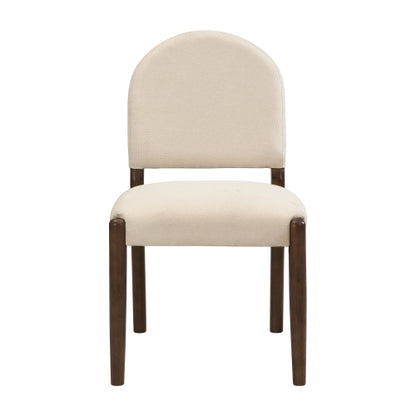 Armless Upholstered Rubberwood Dining Chairs, Set of 2, Beige/Walnut
