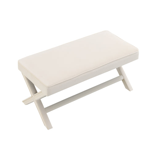Comfort Double Bench Upholstered in Velvet Fabric,Stool with Stylish X-Crossed Legs,Comfort Cushion with piping,Velvet Beige