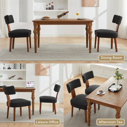 Set of 2 Black Linen Curved Wingback Dining Chairs, Light Brown Rubber Wood Legs 250lbs Weight Limit