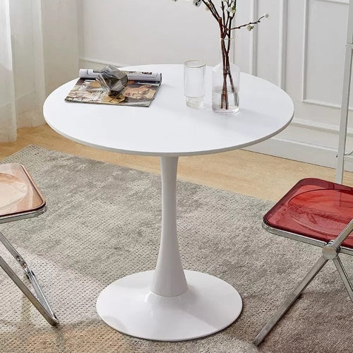 24inch  White Round Tulip Dining Table MDF Steel Base Modern Kitchen Coffee Table