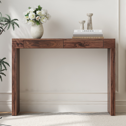 Elegant natural walnut wood grain bar table -50 inches long, a practical choice for modern home decor. Walnut wood grain texture veneer, equipped with double drawers, can be used as both a bar counter