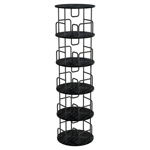 Black 5-Tier 360¡ã Rotating Bookshelf Tower Stable Metal Frame Vertical Round Home Bedroom Storage Rack