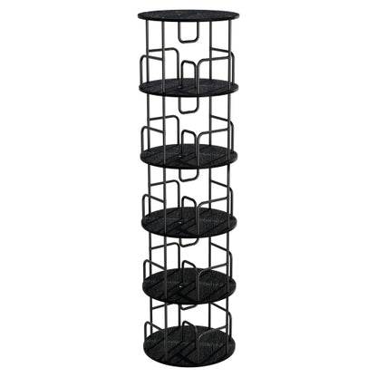 Black 5-Tier 360¡ã Rotating Bookshelf Tower Stable Metal Frame Vertical Round Home Bedroom Storage Rack