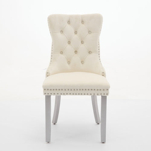 Set of 2 Wheat Polyester Fabric Armless Dining Chairs, Dark Walnut Wood Frame Iron Tapered Legs