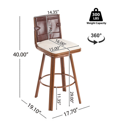 Indoor Upholstered Swivel Bar Stool with Metal Frame, Walnut Finish and Beige Upholstery, Set of 2