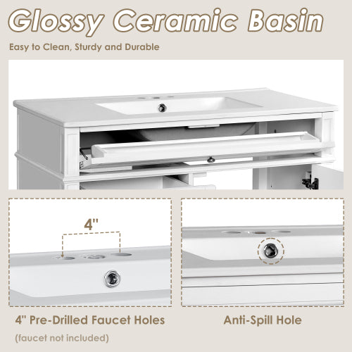 36'' Bathroom Vanity with Top Sink, Modern Bathroom Storage Cabinet with 2 Drawers and a Tip-out Drawer, Single Sink Bathroom Vanity