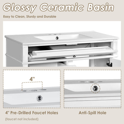 36'' Bathroom Vanity with Top Sink, Modern Bathroom Storage Cabinet with 2 Drawers and a Tip-out Drawer, Single Sink Bathroom Vanity