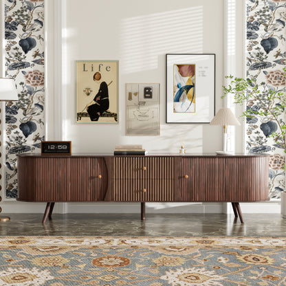 70.87 Inch Mid-Century Modern TV Stand with Tambour Doors & Fluted Drawers for 80 Inch TV