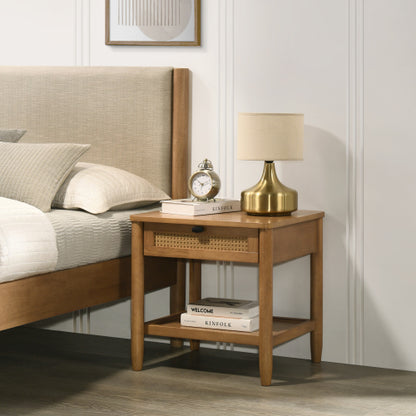 Light Walnut Single-Drawer Nightstand with Shelf