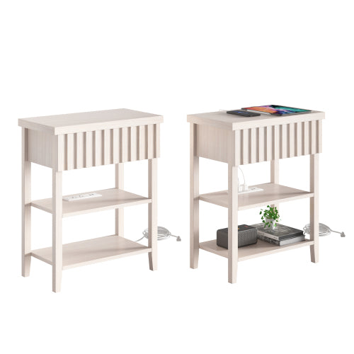 2-Pack Beige Fluted Charging Nightstand