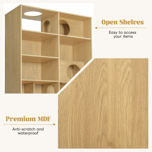 Modern Cat House Bookshelf with Storage and Litter Box Natural