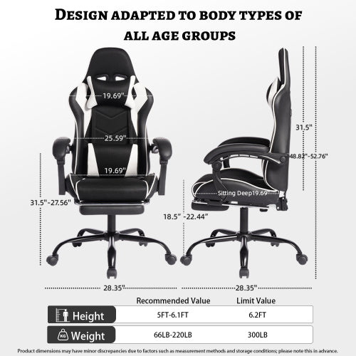 E-sports Gaming Chair Sports Car Driving Seat PU Material Moulded Sponge Comfortable and Safe With Massage White