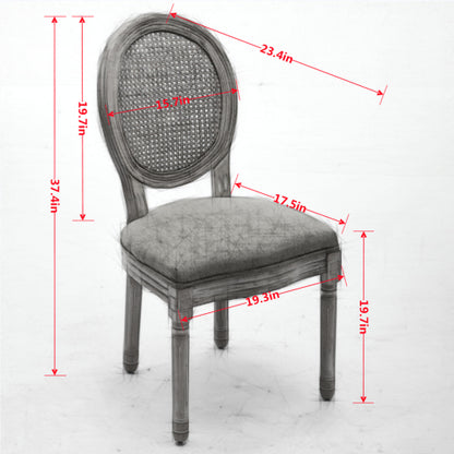 Set of 2 Olive Green French Solid Wood Rattan Back Dining Chairs, Antique Carved Frame 300 LBS Capacity