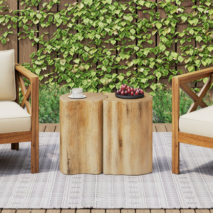2-in-1 Irregular MGO End Table, Split Design, Small Space Friendly,Indoor Outdoor Use,Natural Color