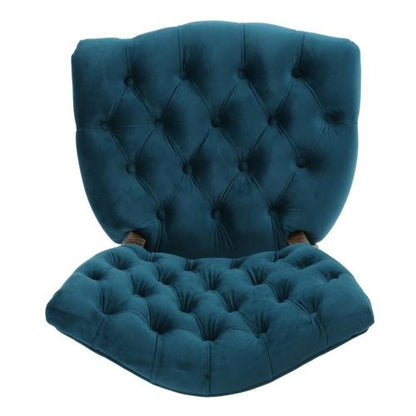 Tufted Velvet-Look Dining Chairs with Carved Wood Legs, Set of 2, Teal